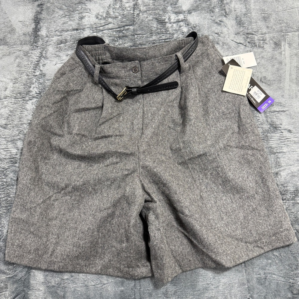 Sag Harbor Wool Blend Shorts Women 16 Grey Pleated Belted 3606H
